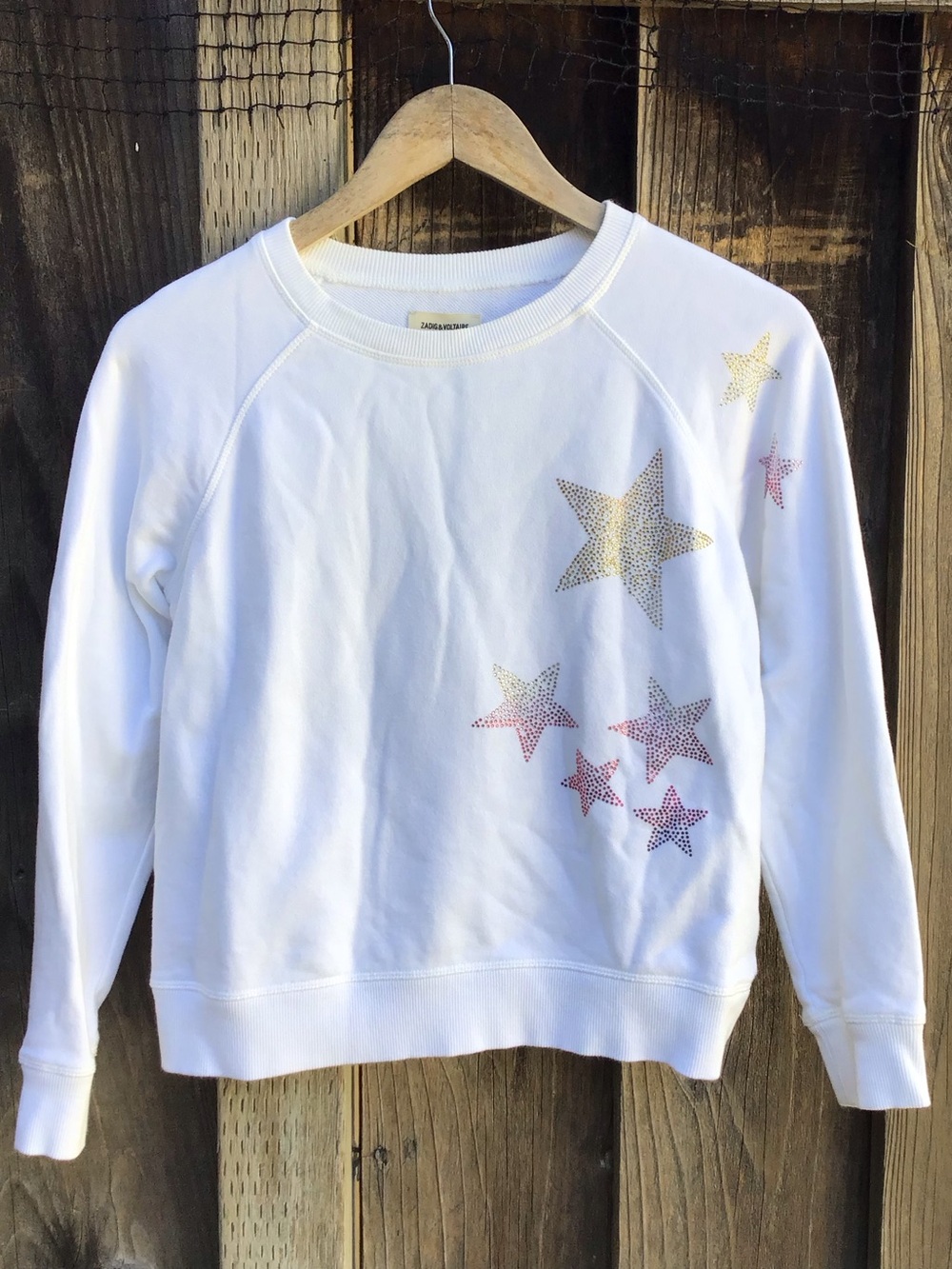 Zadig & Voltaire Star Studded Sweatshirt White Crewneck Womens Size Xs Designer